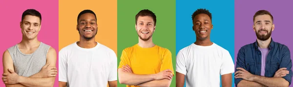 多様な多文化男性の笑顔の複合セット — ストック写真