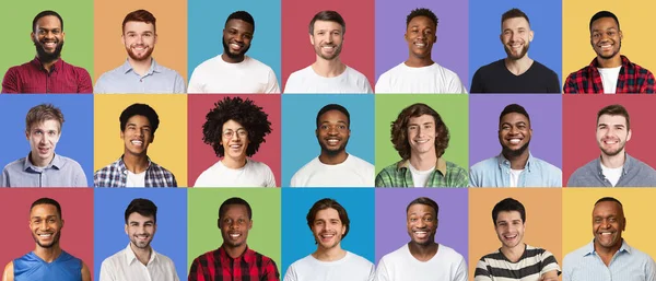 Samengestelde verzameling optimistisch diverse multiraciale mannen — Stockfoto