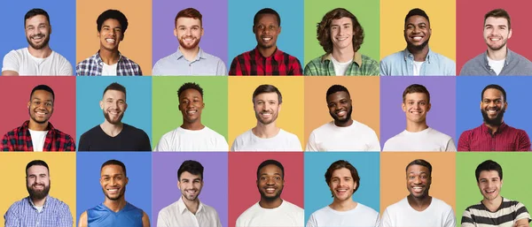 Coleção conjunto de sorrir diversos homens multiculturais — Fotografia de Stock