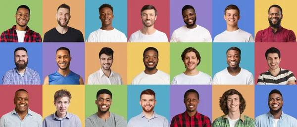 Collage set van gelukkige diverse multiculturele mannen — Stockfoto