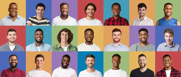 Коллекция различных мультикультурных мужчин, выражающих эмоции — стоковое фото