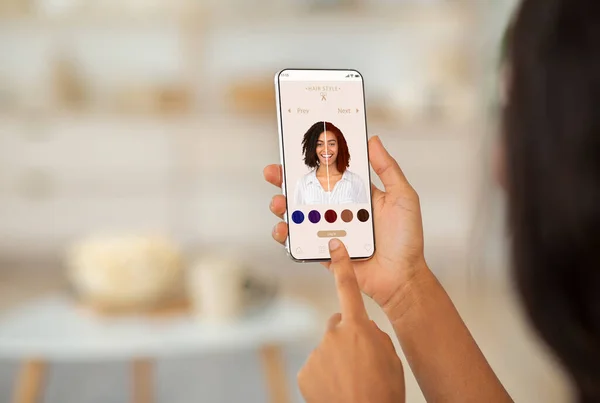 Augmented Reality Beauty App. Woman Trying Different Hair Color Online