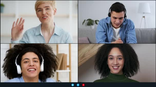 Kolase of Diverse People Communicating Online Having Group Video Call — Stok Video