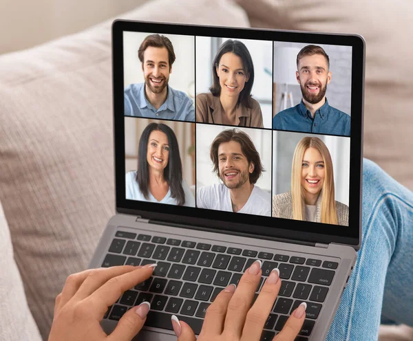 Chat using webcam, communicate online on quarantine — Stock Photo, Image