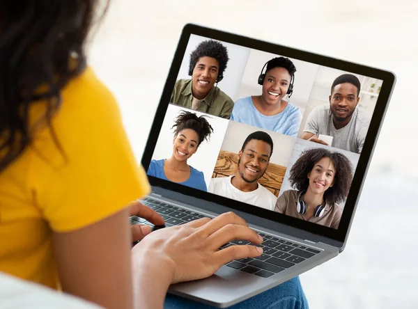 Family involved in group video call distant communication — Stock Photo, Image