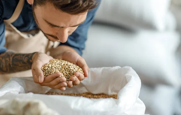 Trabalho favorito, ingredientes de qualidade, startup e produção de cerveja artesanal — Fotografia de Stock