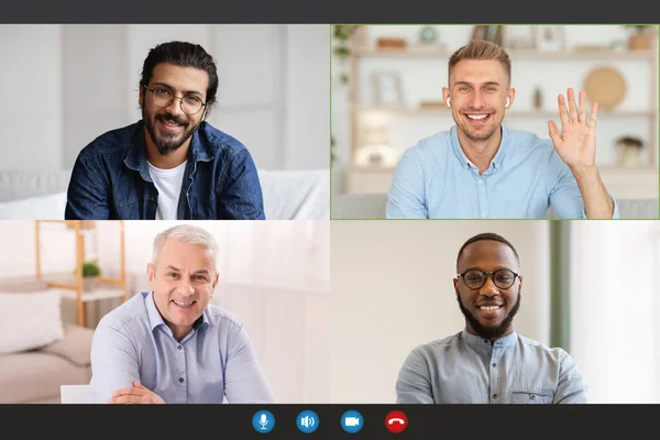 Business conference during covid-19 quarantine, online call with employees, modern devices — Stock Photo, Image