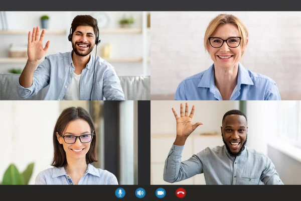 Glada människor som gör online videochatt på distans, skärmdump — Stockfoto