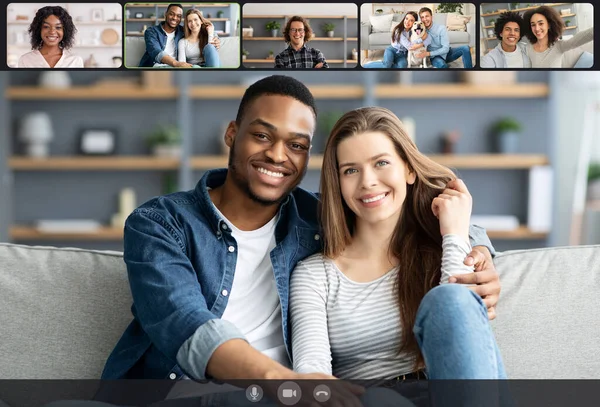 Young friends making online videochat at home, screenshot — Stock Photo, Image