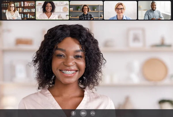 Happy young people making online videochat at home, screenshot — Stock Photo, Image
