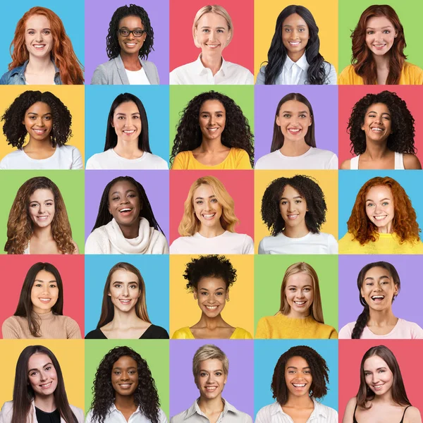 Collection of female closeup portraits, international women society concept — Stock Photo, Image