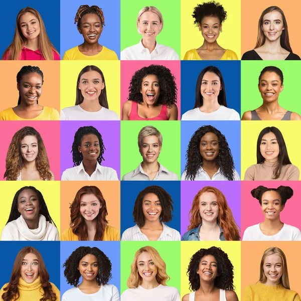Diversas caras hermosas damas de diferentes etnias — Foto de Stock