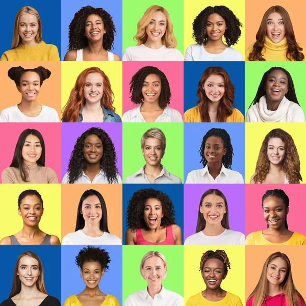 Glückliche Frauen unterschiedlichen Alters und Nationalitäten, eine Reihe von Fotos — Stockfoto