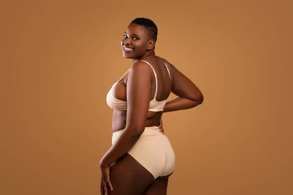 You Are Beautiful. Portrait Of Curvy Black Woman In Underwear Stock Photo  by ©Milkos 494232568