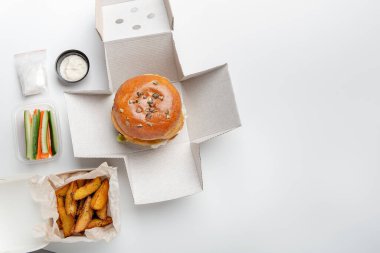 Fast food seti, teslimat, restoran menüsü, lezzetli yemek, modern iş