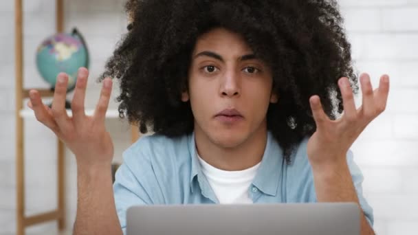 Angry Man Talking Having Quarrel Via Video Call Indoors — Stock videók