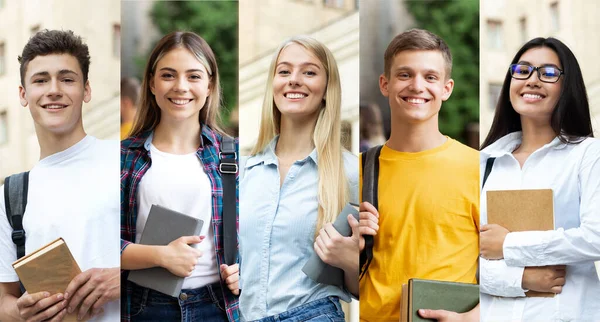 Portraits réussis d'étudiants diversifiés dans une rangée, Collage — Photo