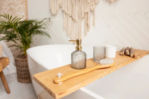 Luxury Cosmetics Products Lying On Shelf In Modern Bathroom — Stock Photo, Image