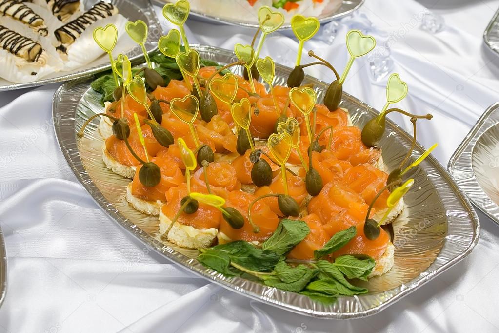 Catering buffet style - sandwiches with salmon