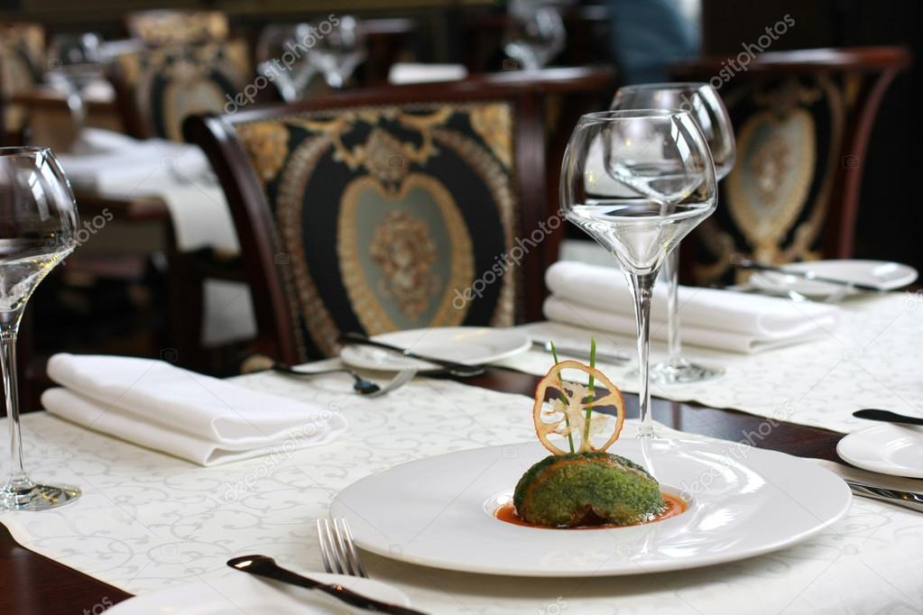 Vegetarian creative food in luxurious restaurant interior