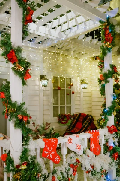 Christmas interior on the terrace of the house — Stock Photo, Image