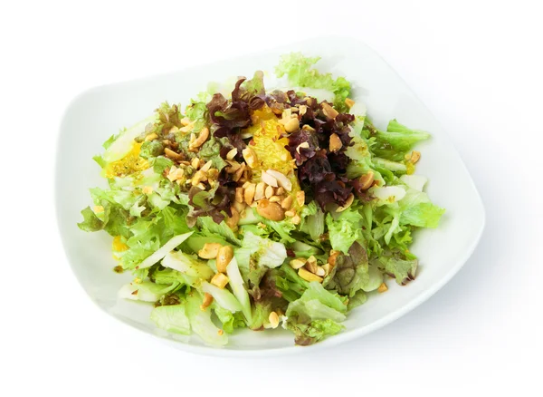 Étterem élelmiszer - zöldség saláta földimogyoró és narancs — Stock Fotó