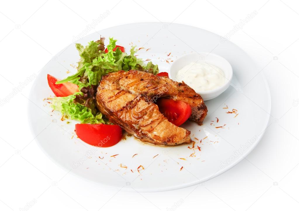 Restaurant food isolated - pikeperch fish steak