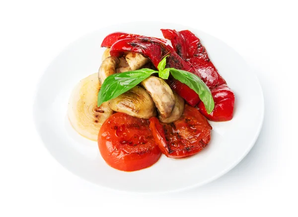 Restaurant food isolated - grilled mushrooms with tomatoes