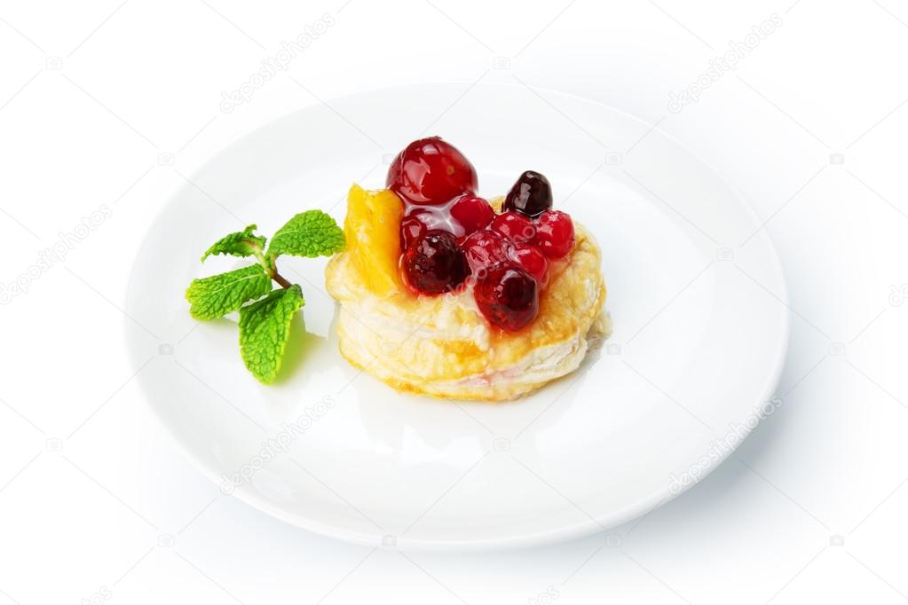 Restaurant food isolated - fruit berry puff pastry