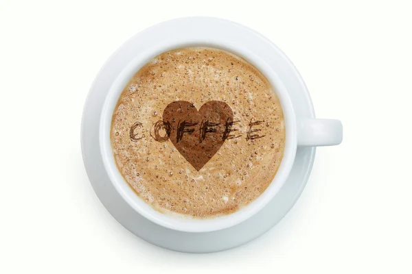 Cup of latte coffee with heart on the froth — Stock Photo, Image