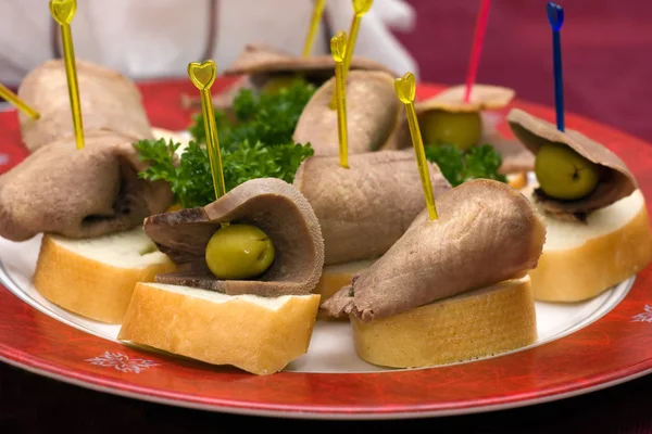 Catering - beef tongue appetizer — Stock Photo, Image