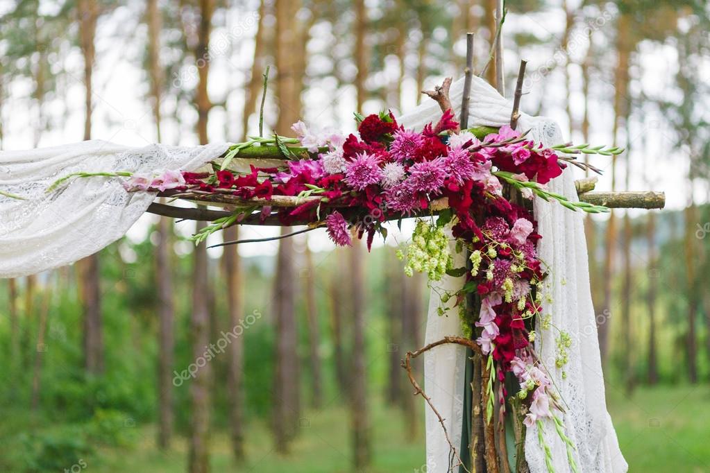 Detail of wedding decoration - flower arch corner