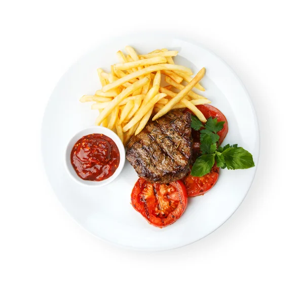 Restaurant food - beef grilled steak with french fries — Stock Photo, Image