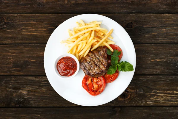 Restaurant food - beef grilled steak with french fries — Stock Photo, Image