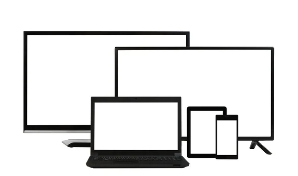 Pojęcia komputerowe - mnóstwo różnych monitorach na białym tle — Zdjęcie stockowe