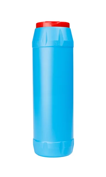 Niebieskie plastikowe butelki czyszczenia detergentów w proszku — Zdjęcie stockowe