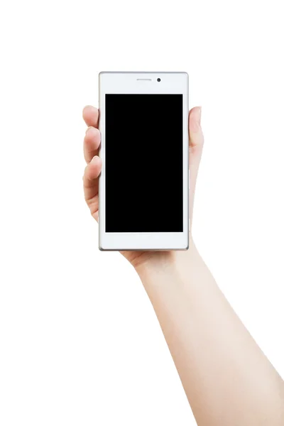 Woman hand with white smartphone — Stock Photo, Image