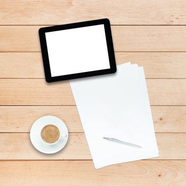 Tablet PC kahve ve kağıt