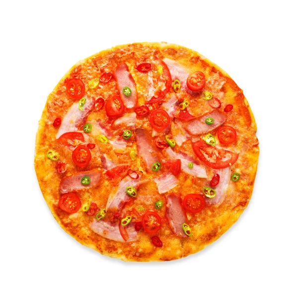 Delicious pizza with red and green hot chili peppers — Stock Photo, Image