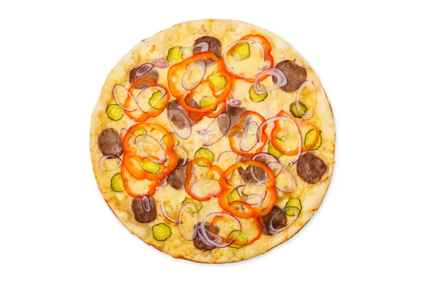 Délicieuse pizza aux oignons et carpaccio — Photo