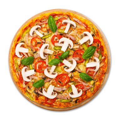 Mantar ve jambon ile lezzetli pizza