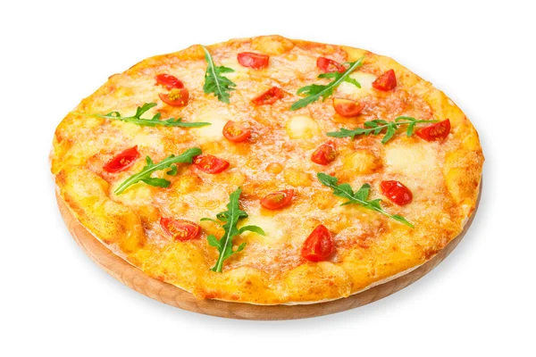 Delicious pizza with cherry tomatoes, mozzarella and fresh arugu — Stock Photo, Image