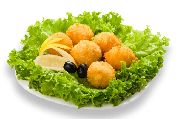 Cheese balls appetizer with olives — Stock Photo, Image
