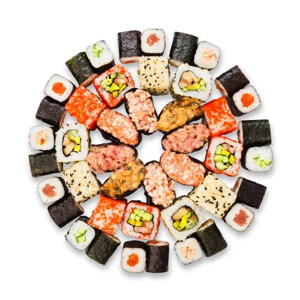 Set of sushi, maki and rolls isolated at white — Stock Photo, Image