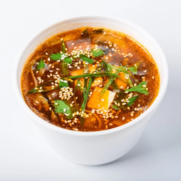 Hot food delivery - miso soup isolated — Stock Image Hot food delivery - miso soup isolated Royalty Free Stock Photos