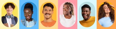 Bu kolaj farklı geçmişlere sahip altı kişiyi içeriyor, hepsi de gülümseyen ve mutluluk saçan bireyler. Canlı renkler neşeli bir atmosfer yaratır, neşe ve bağlantı anları gösterir..
