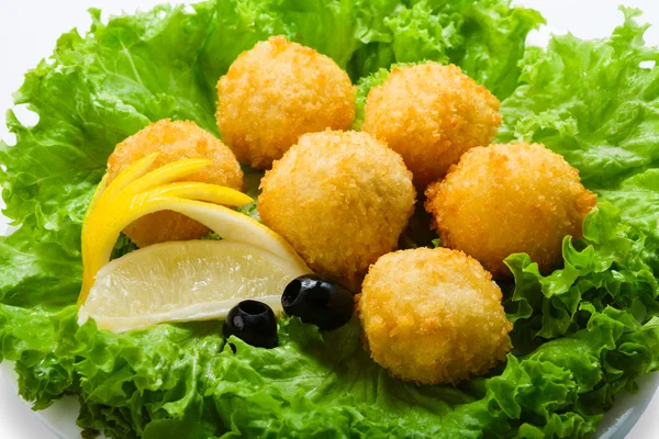 Cheese balls appetizer with olives — Stock Photo, Image