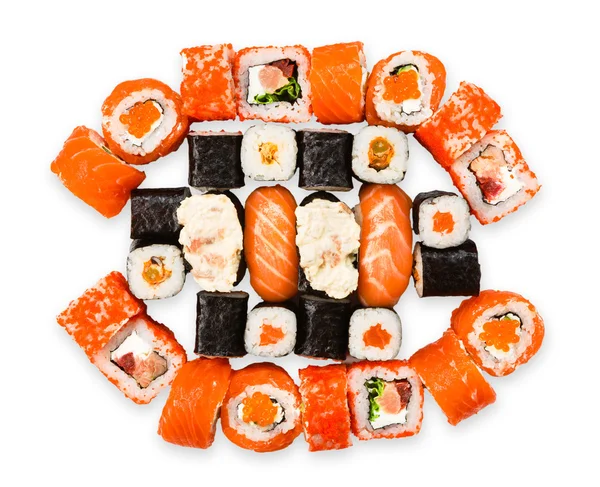 Set di sushi, maki, gunkan e panini con salmone — Foto Stock