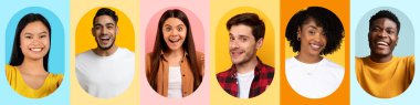 Bu kolaj altı kişinin neşeli duygular sergilemesini içeriyor. Her insan oval bir şekilde çerçevelenir, parlak arkaplan renkleriyle, mutluluğu ve çeşitliliği vurgulanır..