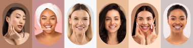 Bu kolajda farklı ten rengi ve saç stili olan altı kadın var. Her biri kendi güzellik alışkanlıklarını sergiliyor. Dost canlısı bir atmosferde cilt bakımı ve gülümseme gibi aktivitelere katılırlar..